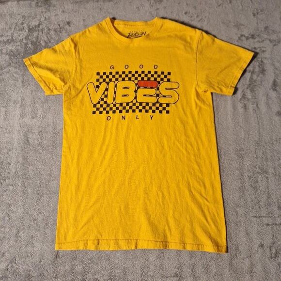 Good Vibes Only T-Shirt Short Sleeve Size Small Yellow Cotton - Picture 1 of 6